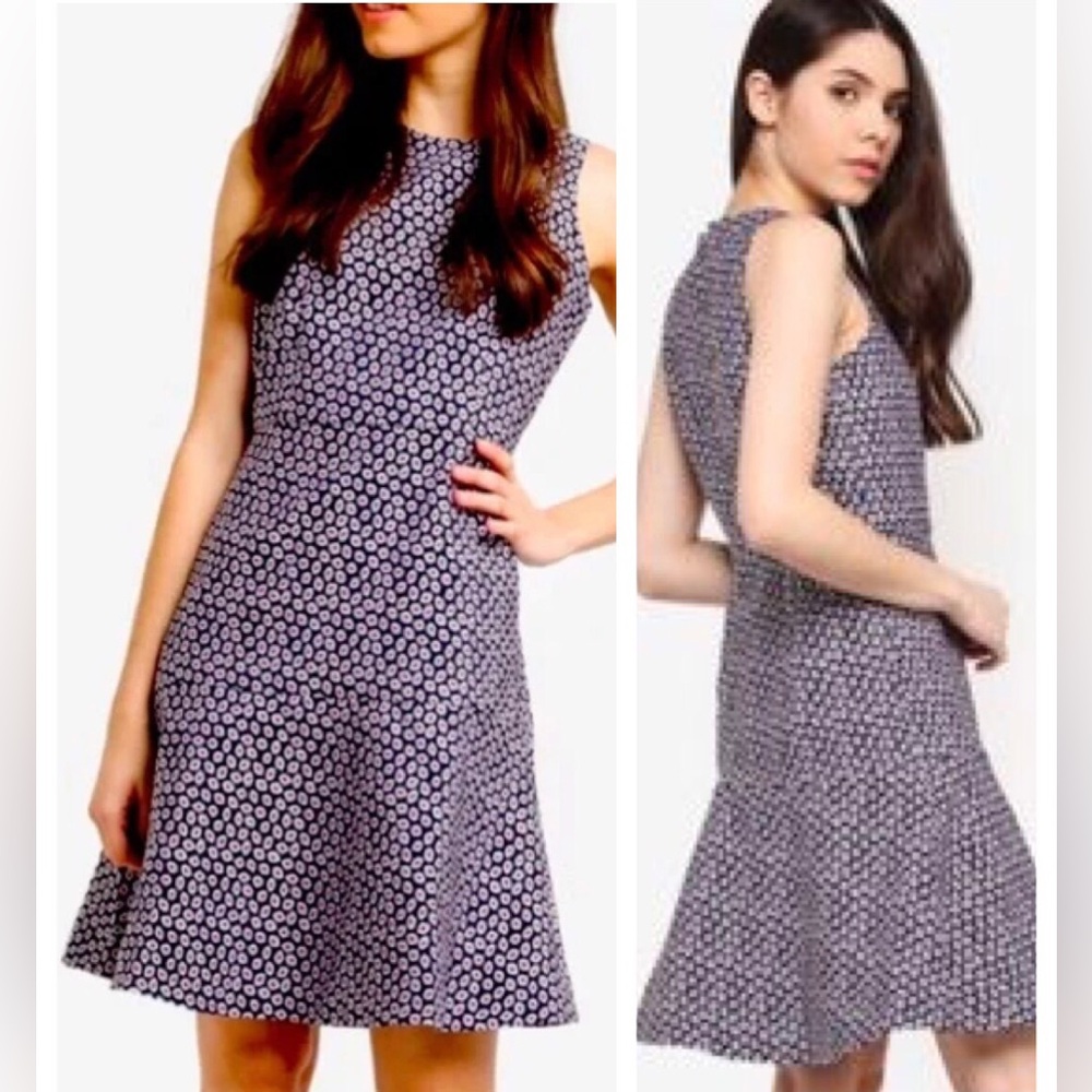 J Crew Piper Foulard Jacquard Sleeveless A-line Dots Navy Purple Dress size 10